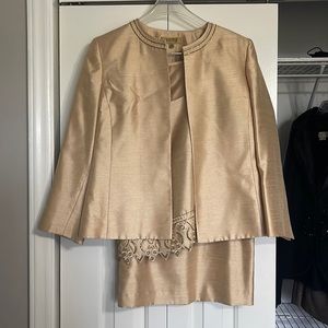 Gold Womens Suit with Jacket, shirt, and skirt